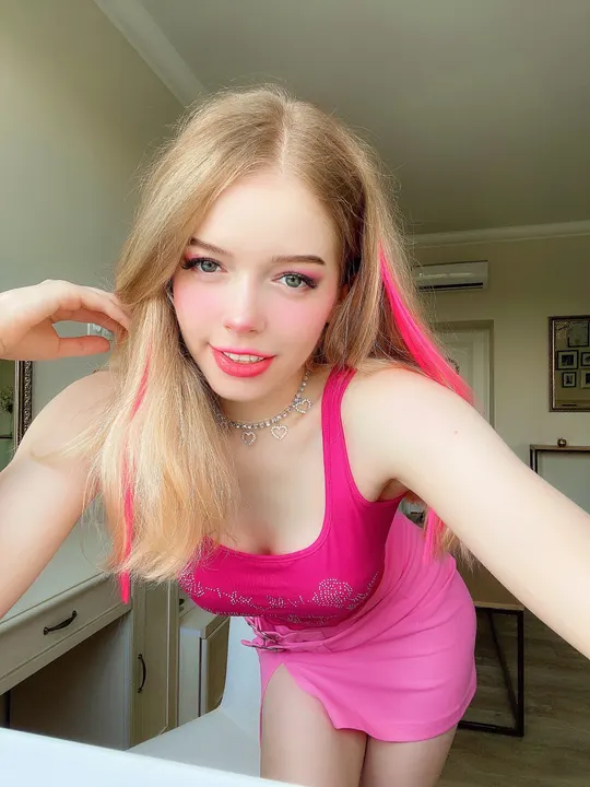 Pink tank dress in a kitchen