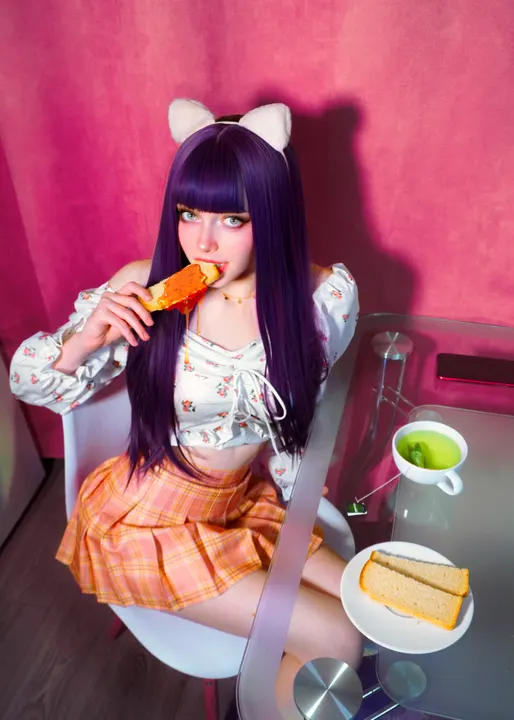 Plaid skirt at a table