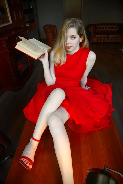 Red dress with an open book