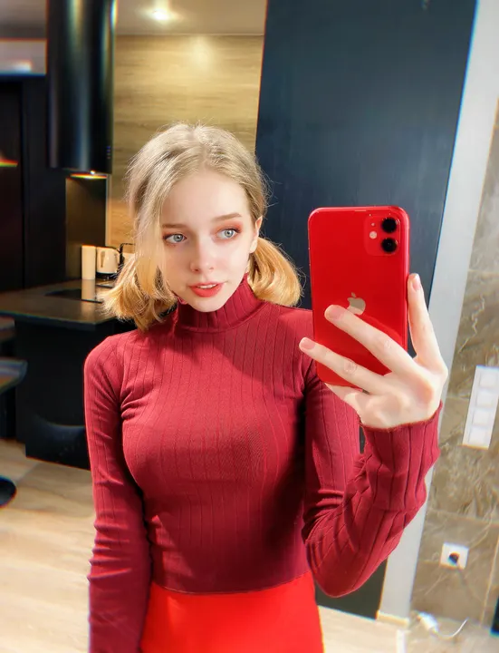 Red sweater and skirt